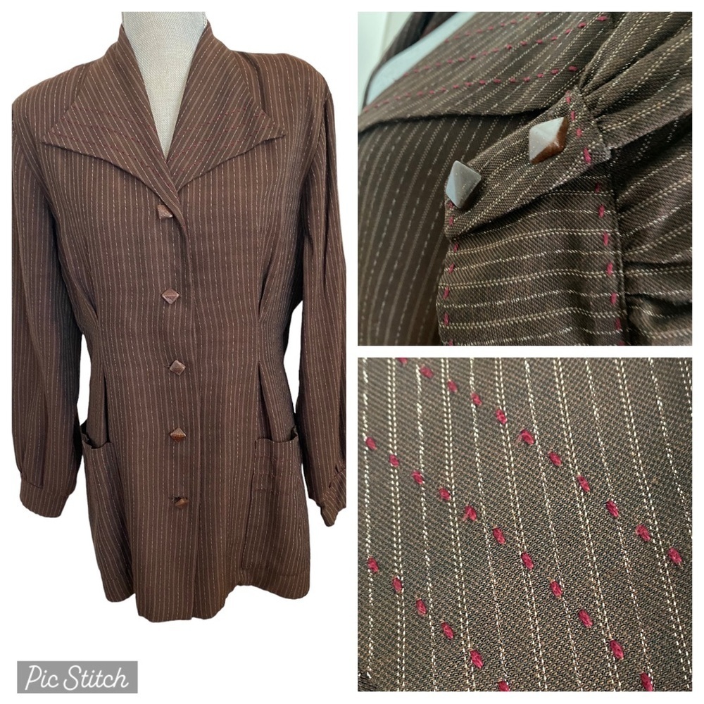 Vintage Zelda Brown Pinstripe Blazer and Pants l Notched Lapels and Tailored Fit